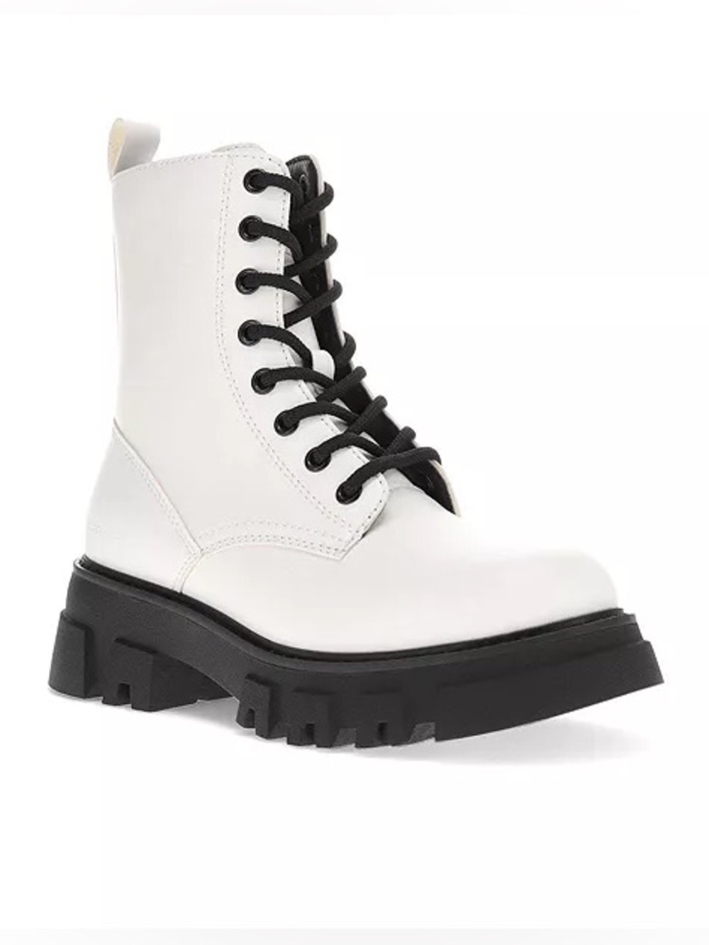 Levi’s White Faux Leather Chunky Platform Combat Lace Up Zip Boots Womens 8.5